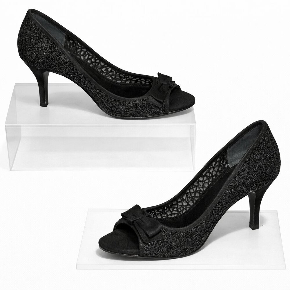 ENZO ANGIOLINI Black Lace Peep Toe Bow Heels 7.5M